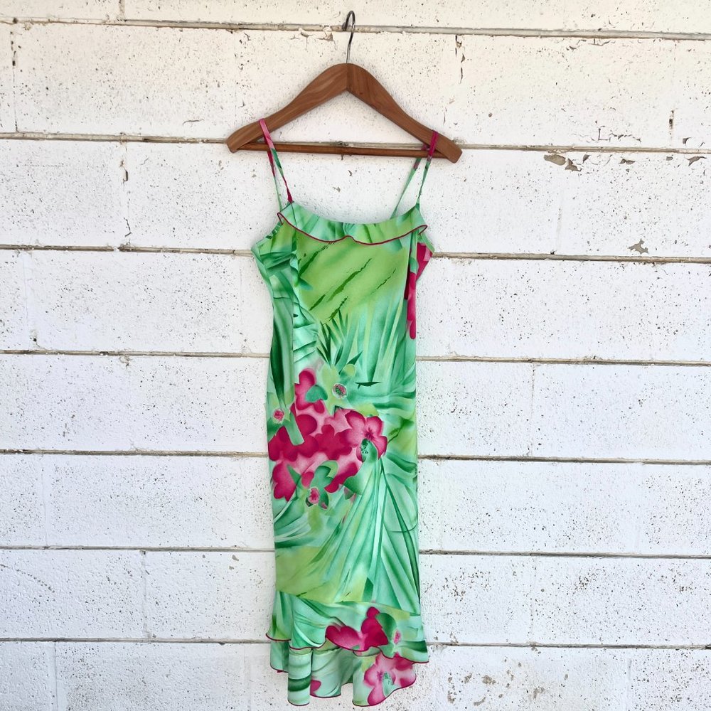 Gorgeous Y2K Pink & Green Floral Midi Dress
